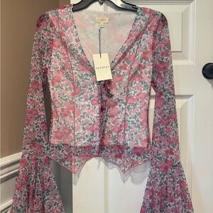 Promesa Sheer Pink Floral Blouse - Size Medium